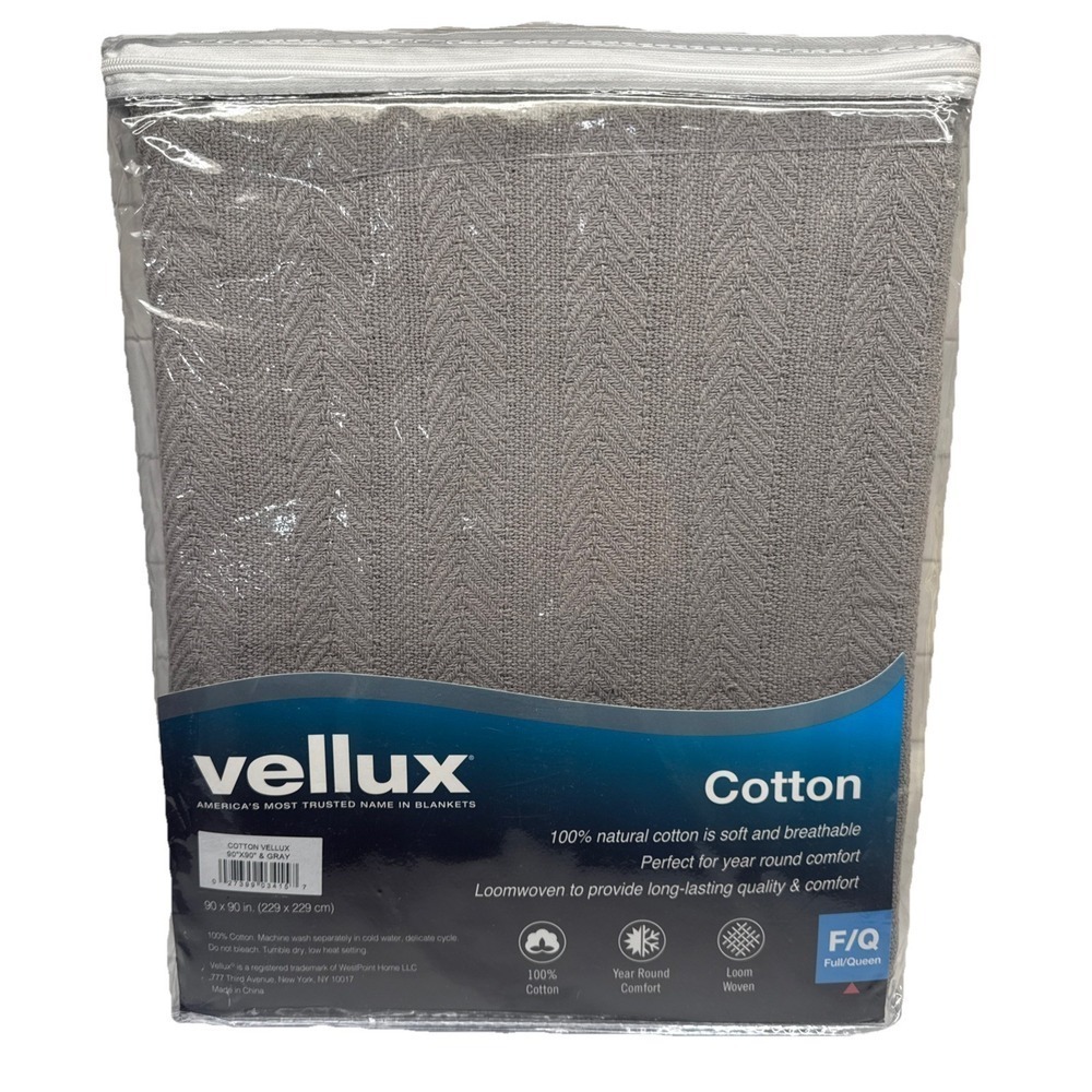 Vellux 90"x90" Chevron 100% Cotton Year Round Blanket Size: Full/Queen GRAY